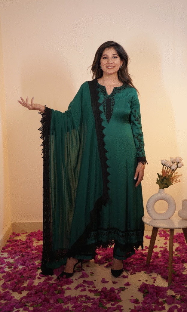 emerald anarkali set